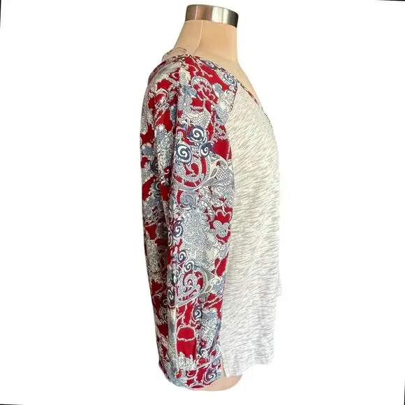 Miss Me Multimedia Top LARGE 3/4 Sleeves V-Neck Western Aztec Boho Casual Work - Picture 5 of 9